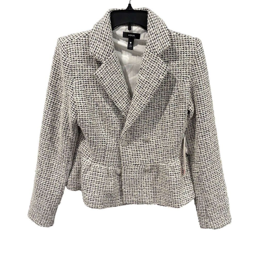 AQUA Black White Tweed Peplum Blazer S Coquette Whimsigoth Academic Office NWT